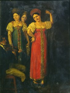 Violoniste et trois femmes dansant - Russian School